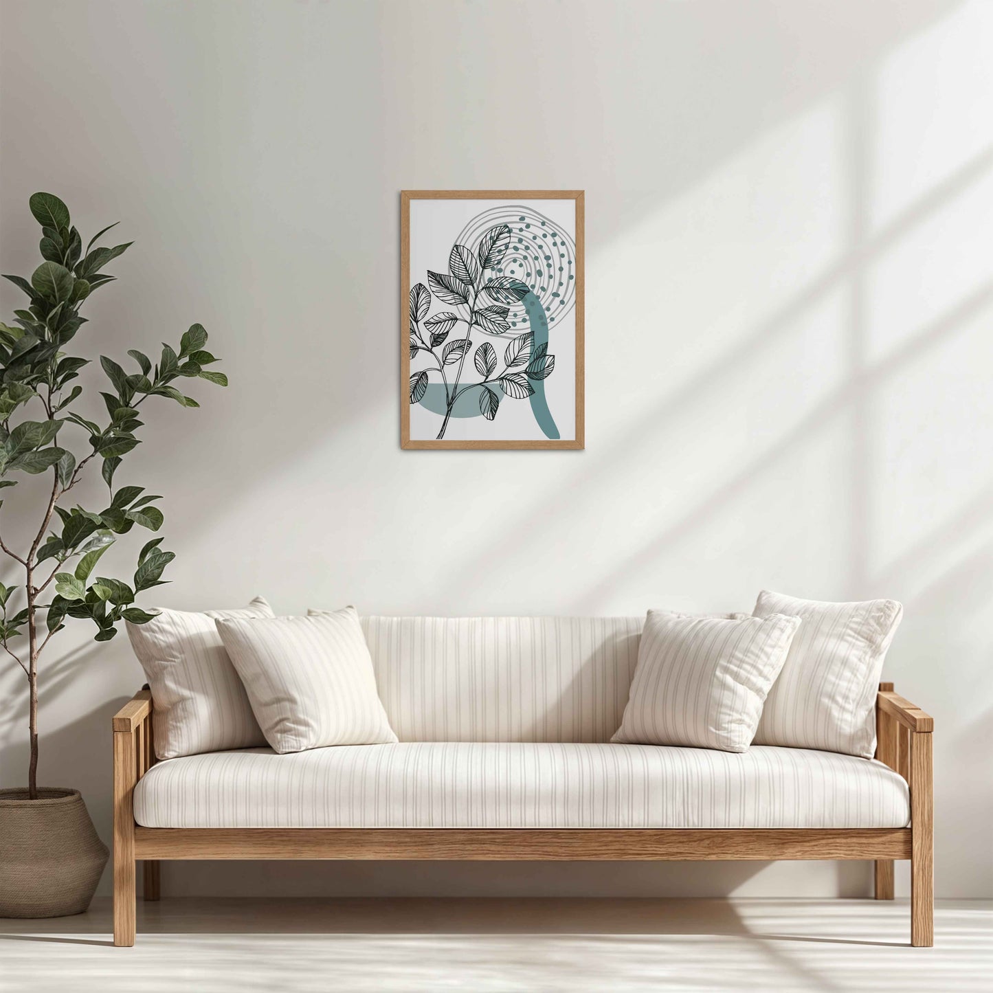 Living Room Cabinet Table Preview of Nature’s Rhythm – Contemporary Leaf Line Art in Natrual Color Frame