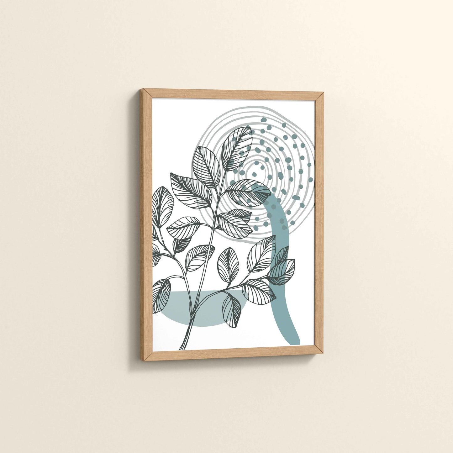 Side View of Nature’s Rhythm – Contemporary Leaf Line Art in Natrual Color Frame