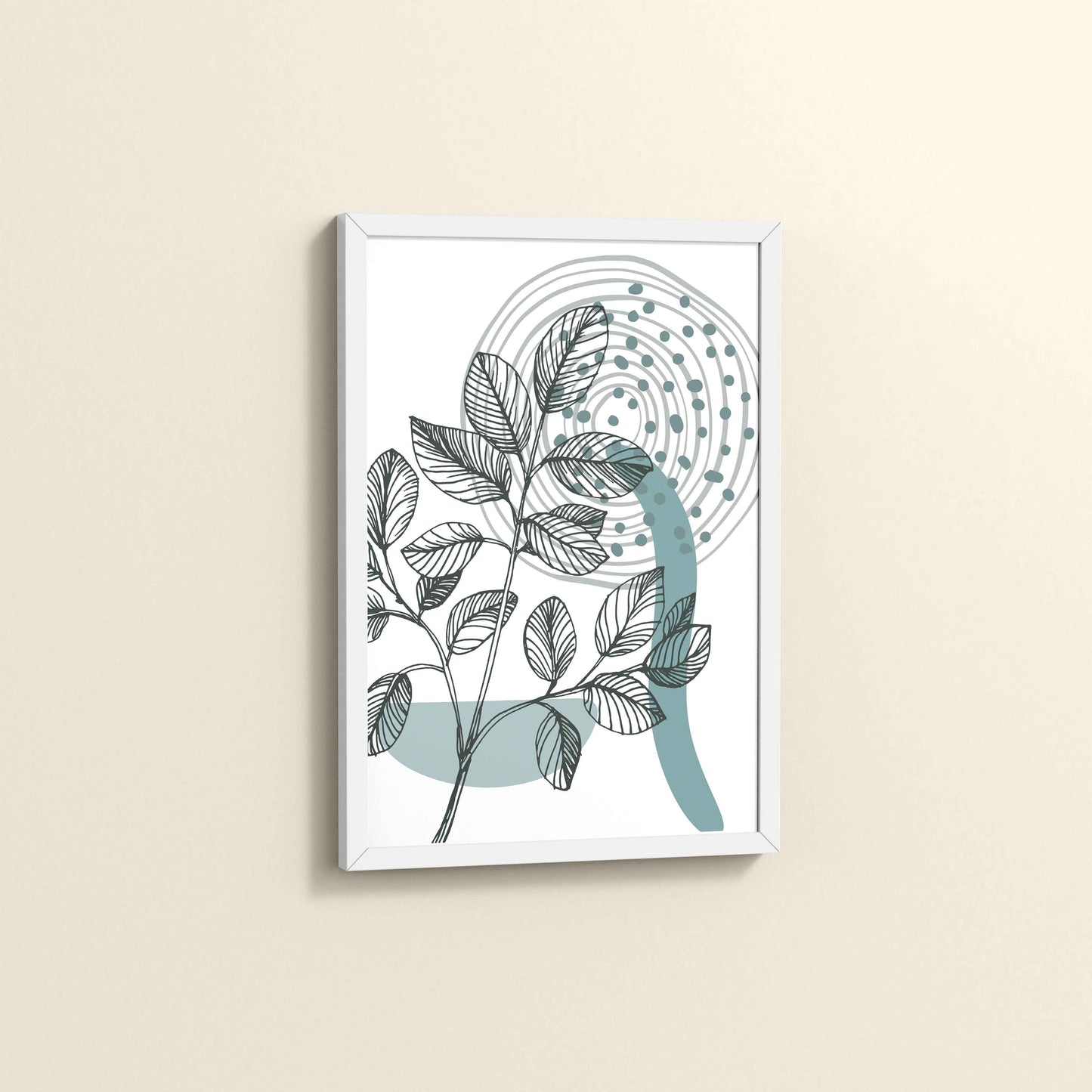 Side View of Nature’s Rhythm – Contemporary Leaf Line Art in White Color Frame