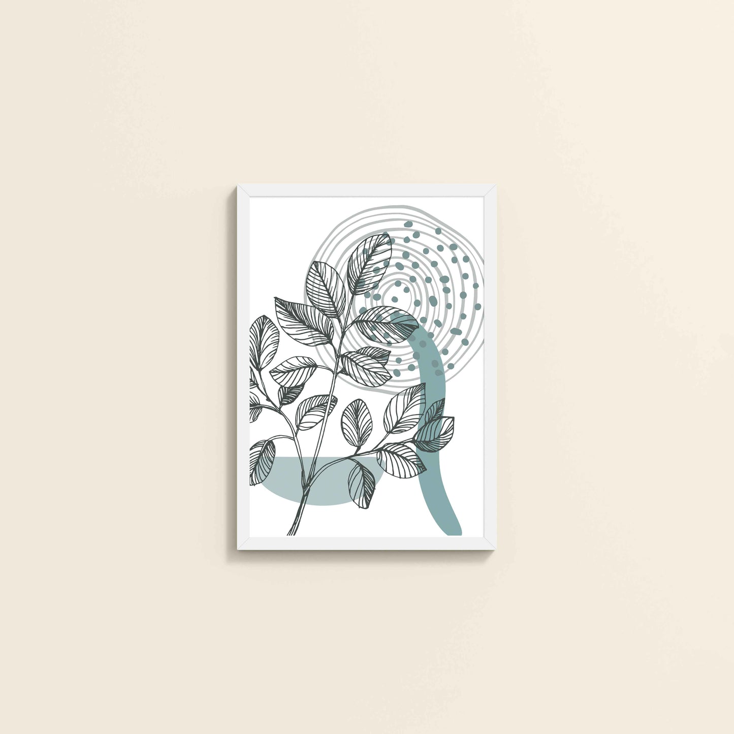 Wall View of Nature’s Rhythm – Contemporary Leaf Line Art in White Color Frame
