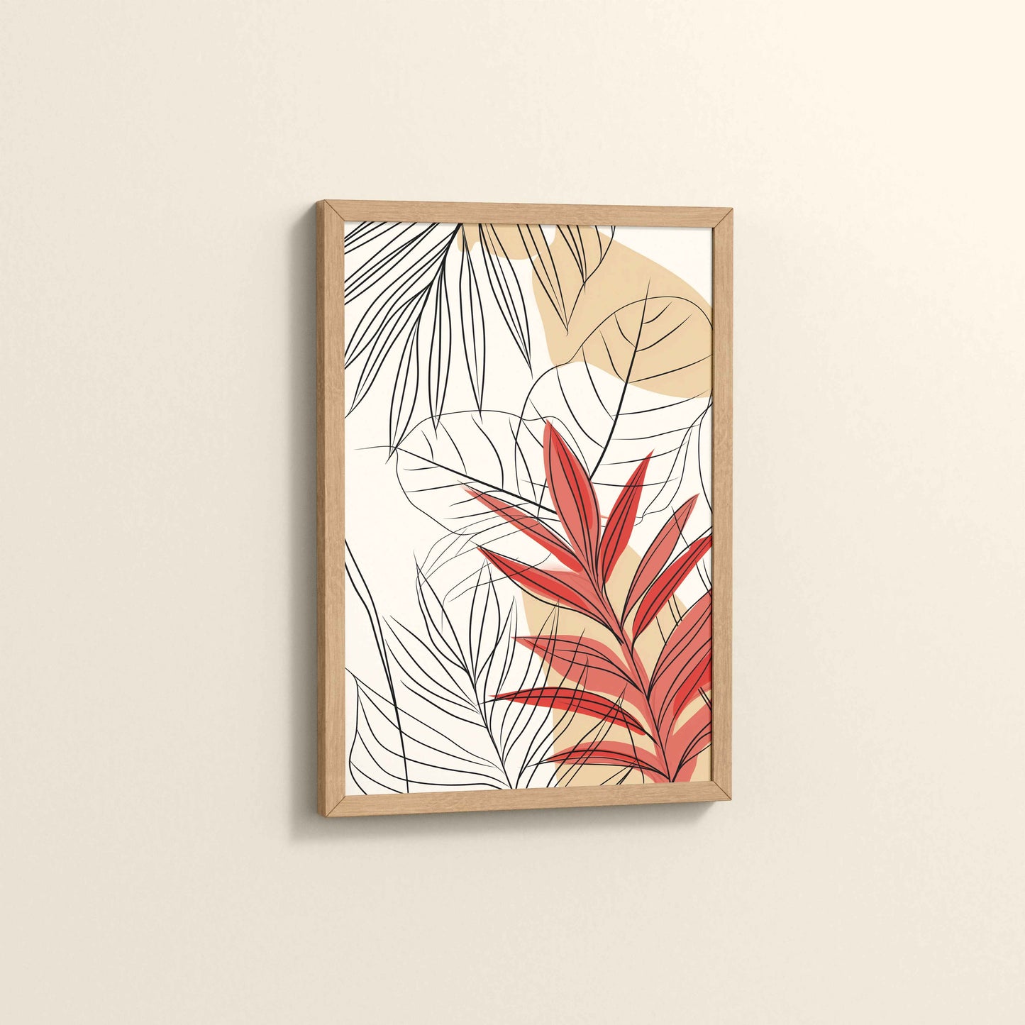 Side View of Abstract Botanical Line Art – Floral & Leaf Motifs in Natrual Color Frame