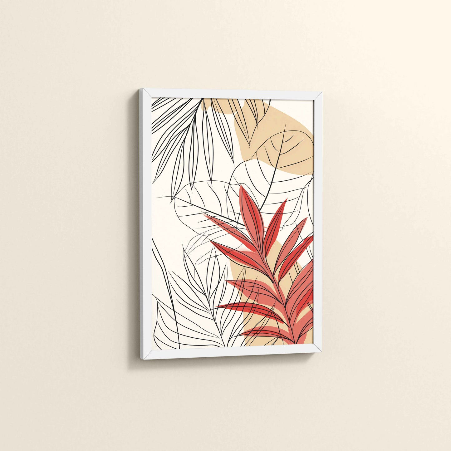 Side View of Abstract Botanical Line Art – Floral & Leaf Motifs in White Color Frame