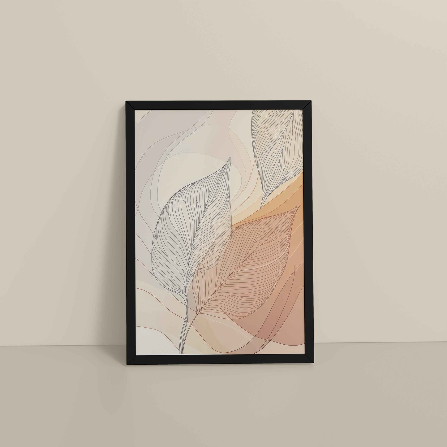 Floor View of Living Hues – Vibrant Leaves Line Art Wall Decor in Black Color Frame