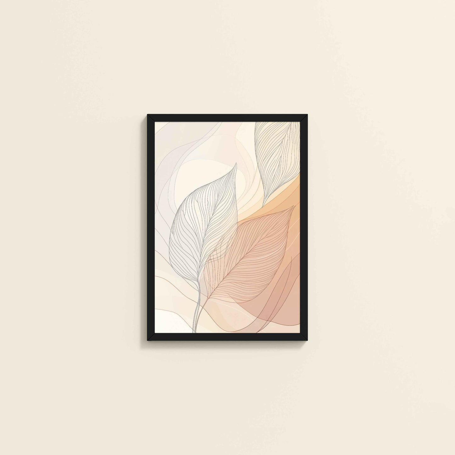 Wall View of Living Hues – Vibrant Leaves Line Art Wall Decor in Black Color Frame
