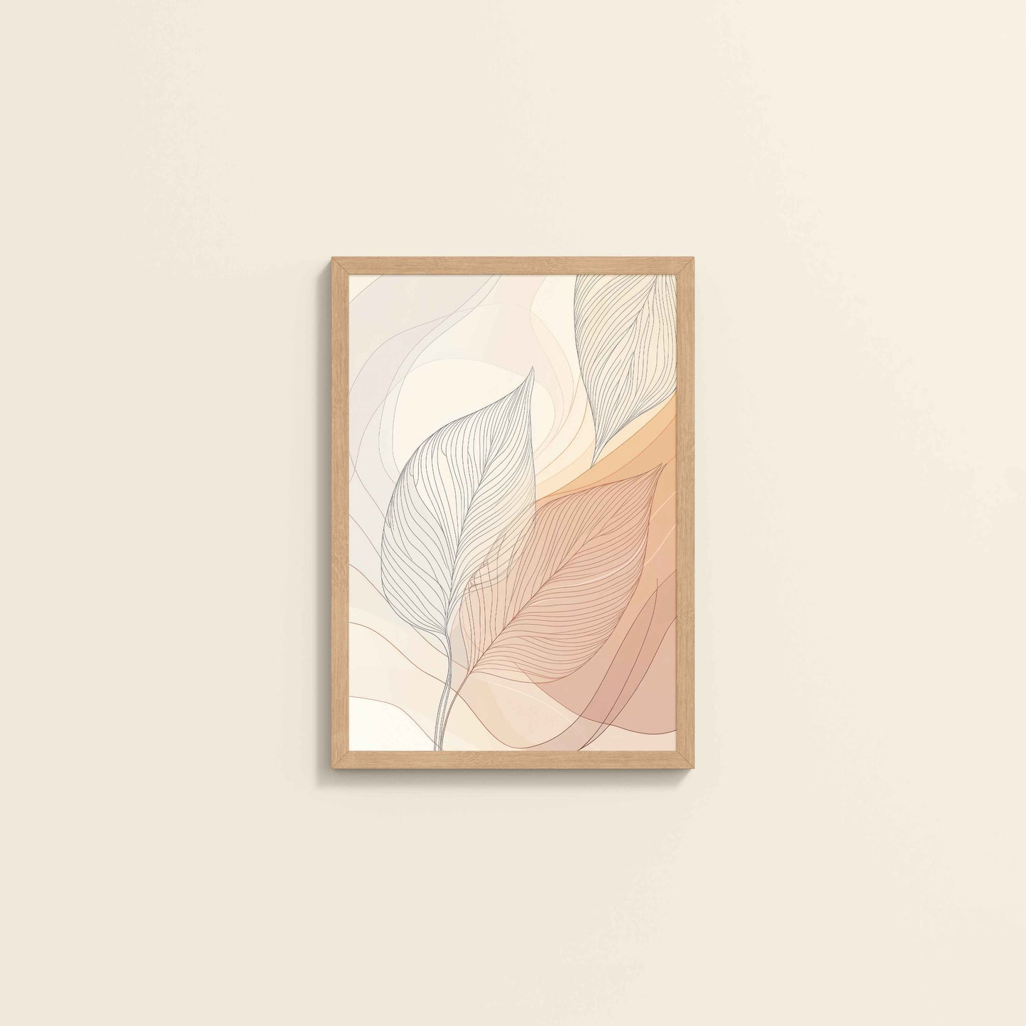 Wall View of Living Hues – Vibrant Leaves Line Art Wall Decor in Natrual Color Frame