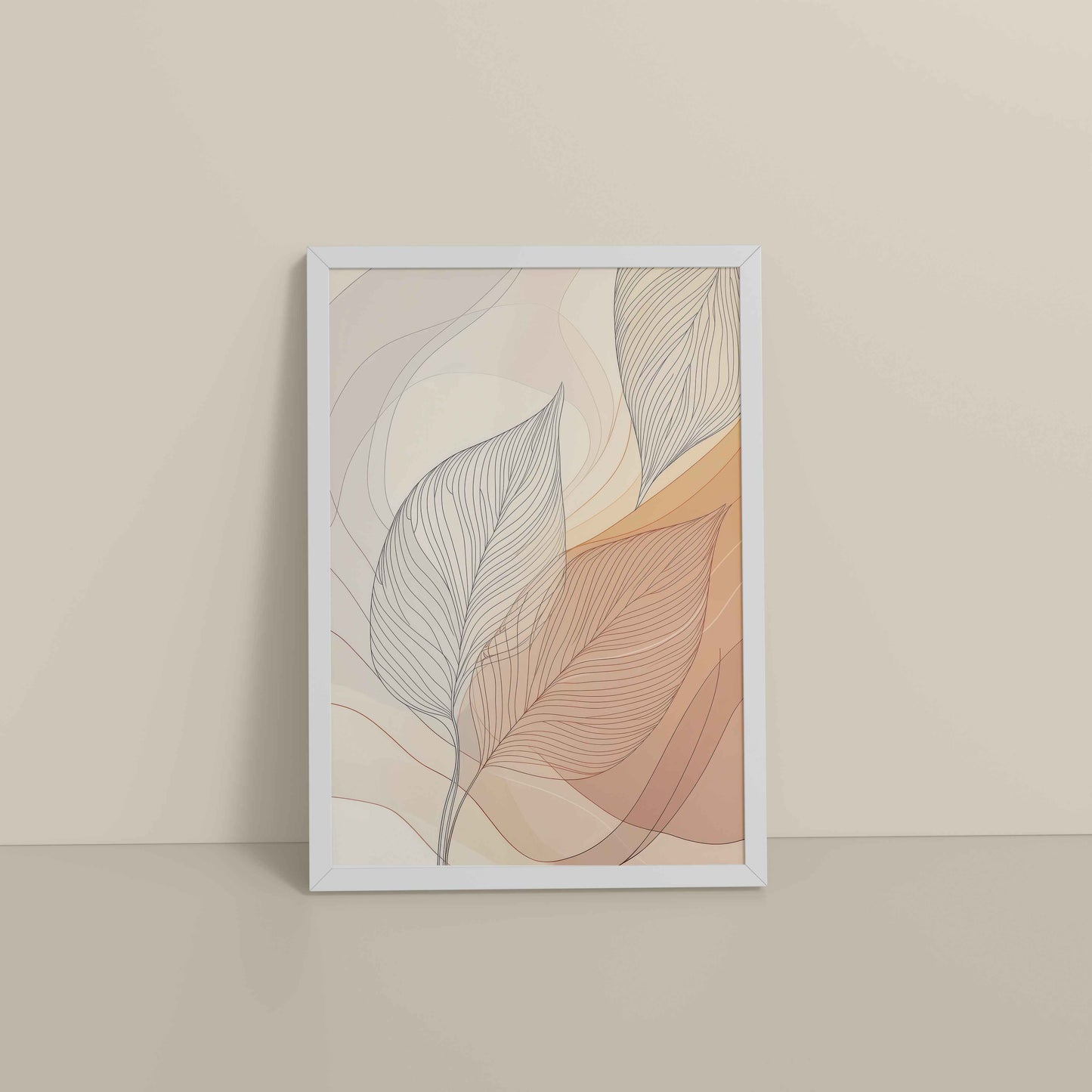 Floor View of Living Hues – Vibrant Leaves Line Art Wall Decor in White Color Frame