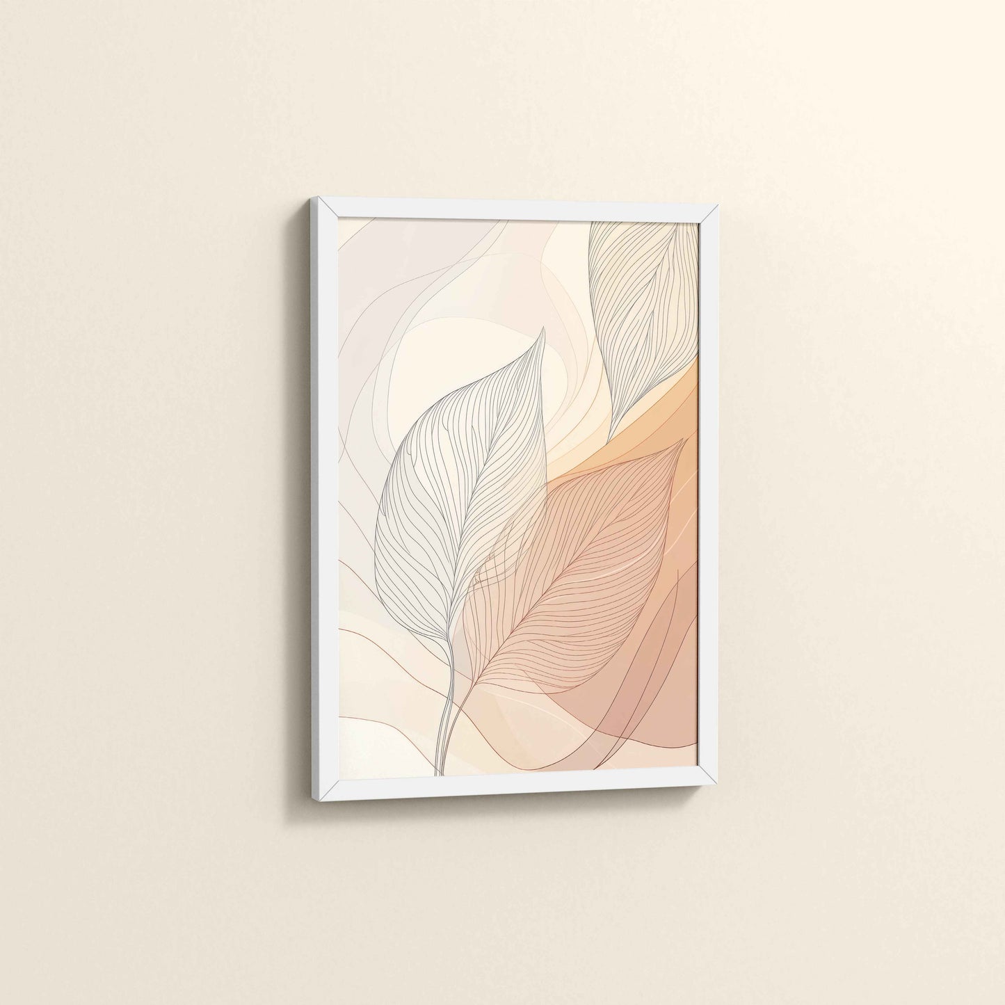 Side View of Living Hues – Vibrant Leaves Line Art Wall Decor in White Color Frame