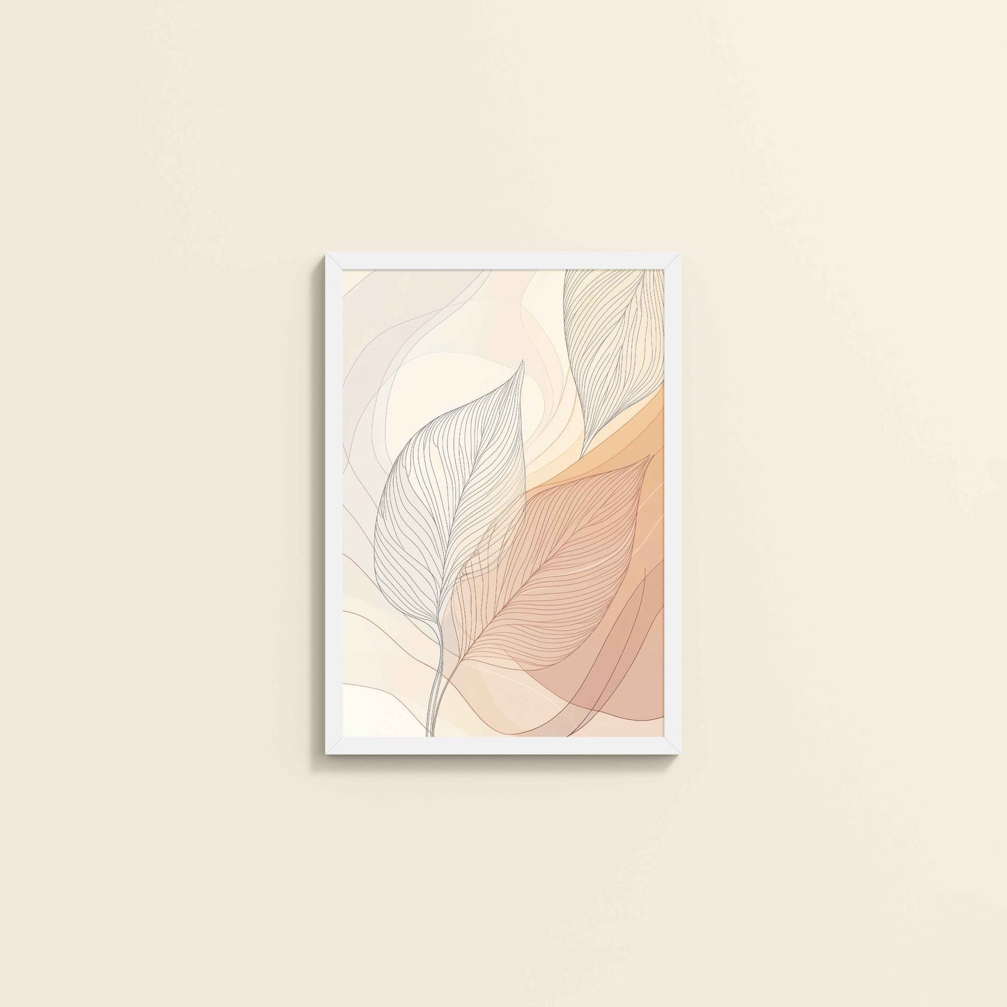 Wall View of Living Hues – Vibrant Leaves Line Art Wall Decor in White Color Frame