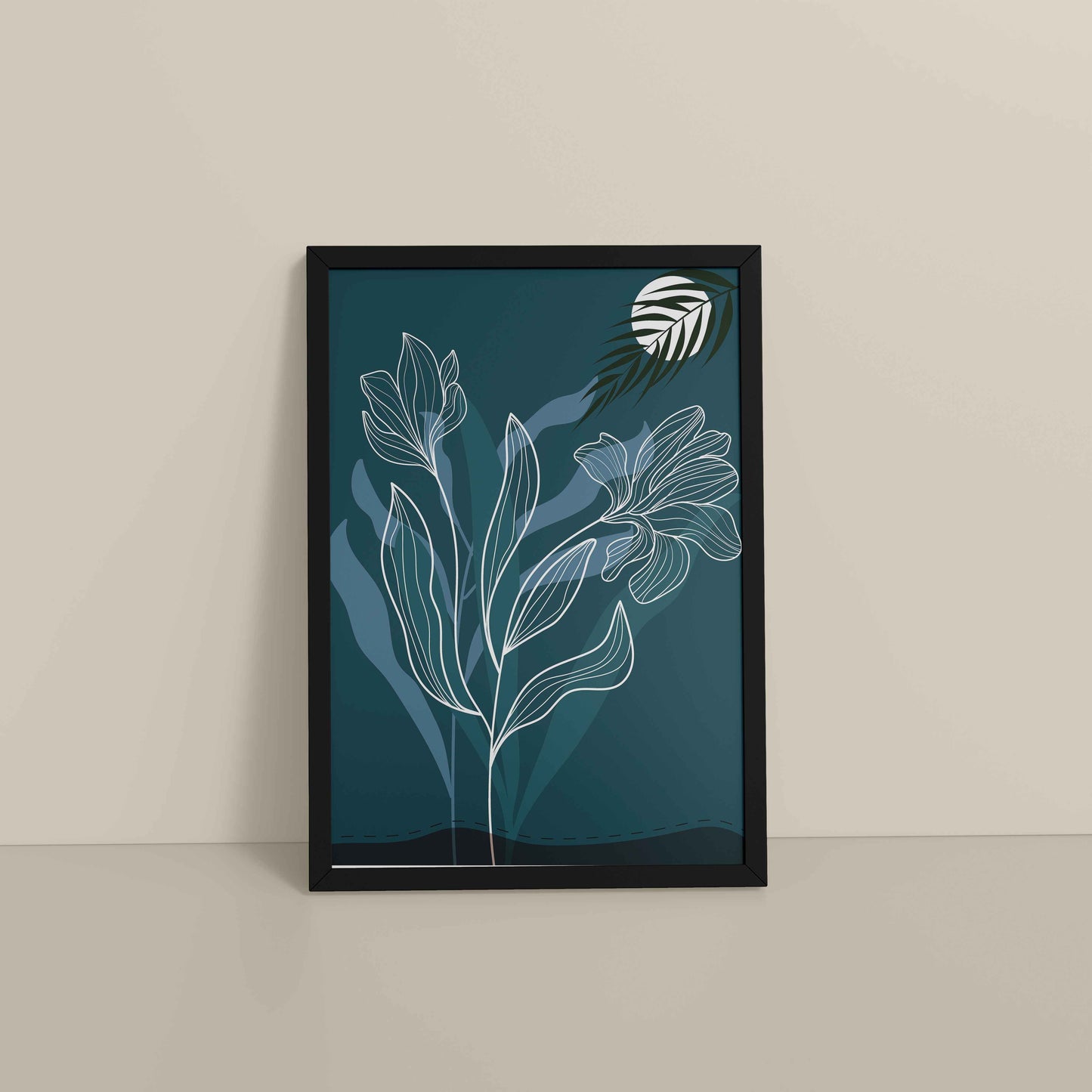 Floor View of Floral Majesty – Minimalist Line Art Wall Decor in Black Color Frame