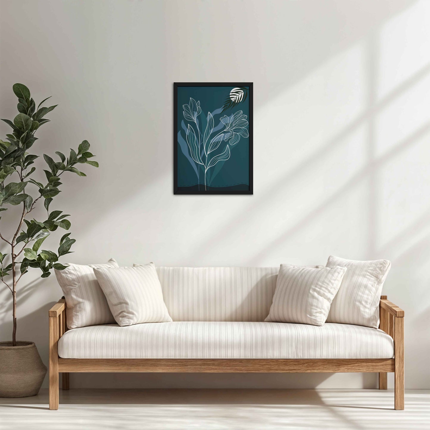 Living Room Cabinet Table Preview of Floral Majesty – Minimalist Line Art Wall Decor in Black Color Frame