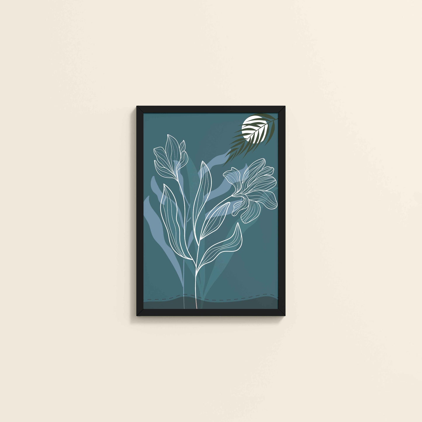 Wall View of Floral Majesty – Minimalist Line Art Wall Decor in Black Color Frame