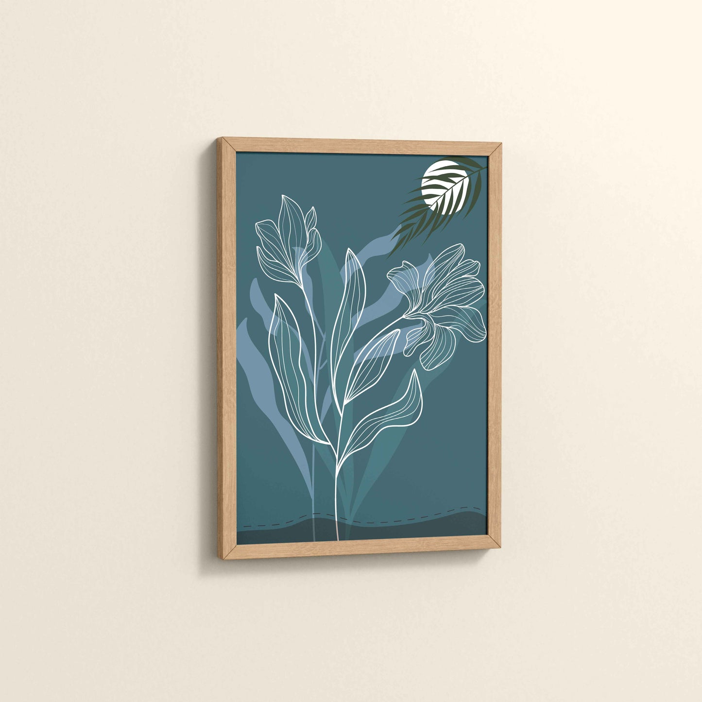 Side View of Floral Majesty – Minimalist Line Art Wall Decor in Natrual Color Frame