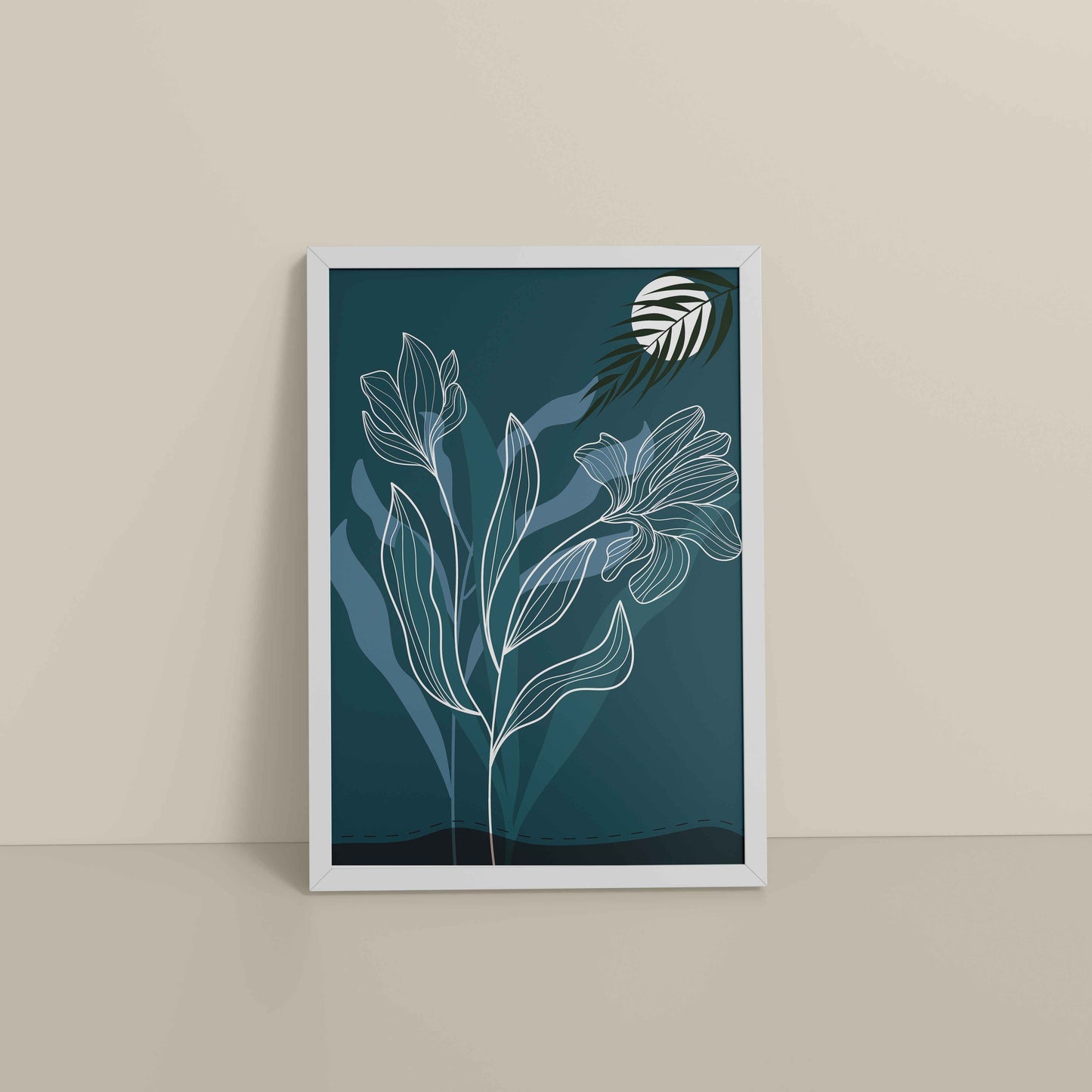 Floor View of Floral Majesty – Minimalist Line Art Wall Decor in White Color Frame
