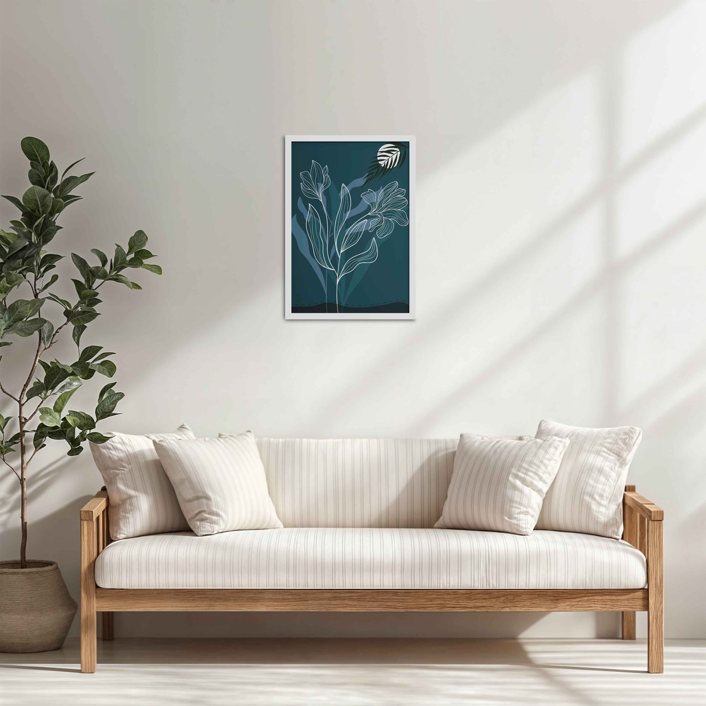 Living Room Cabinet Table Preview of Floral Majesty – Minimalist Line Art Wall Decor in White Color Frame