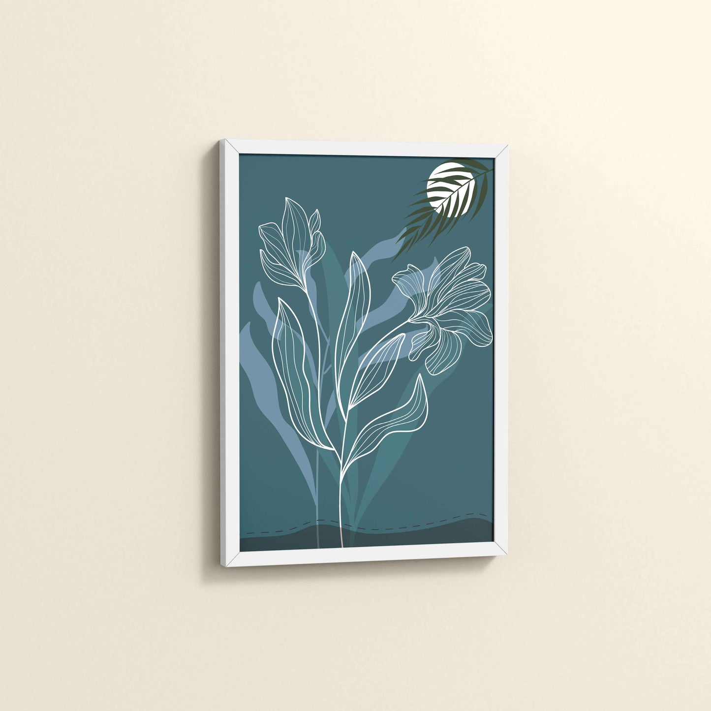 Side View of Floral Majesty – Minimalist Line Art Wall Decor in White Color Frame