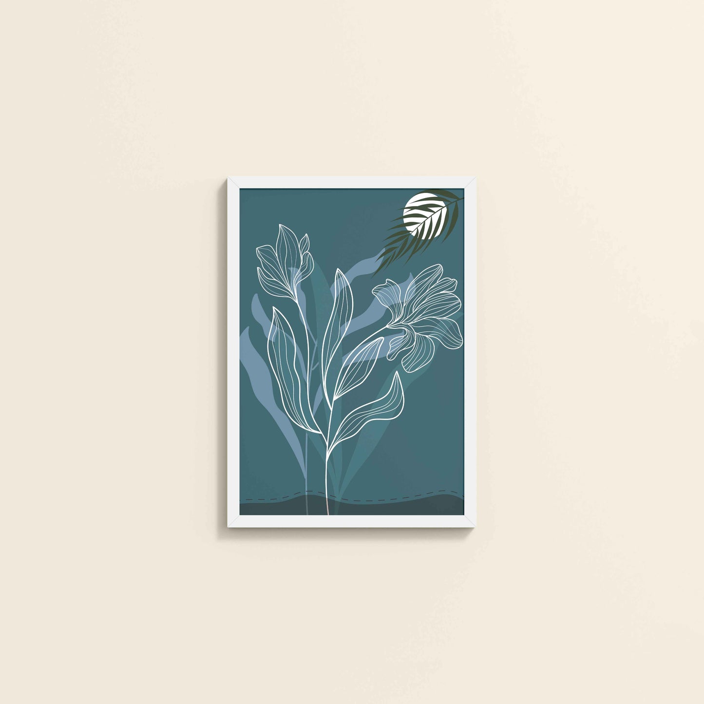Wall View of Floral Majesty – Minimalist Line Art Wall Decor in White Color Frame