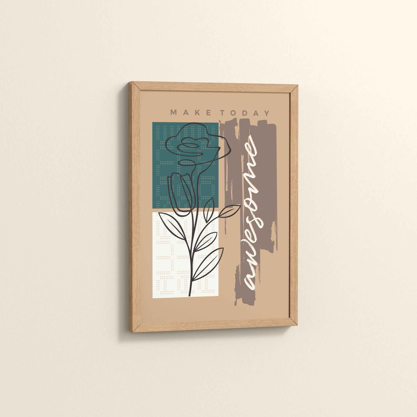 Side View of Daily Bloom – Motivational Flower Line Artwork in Natrual Color Frame