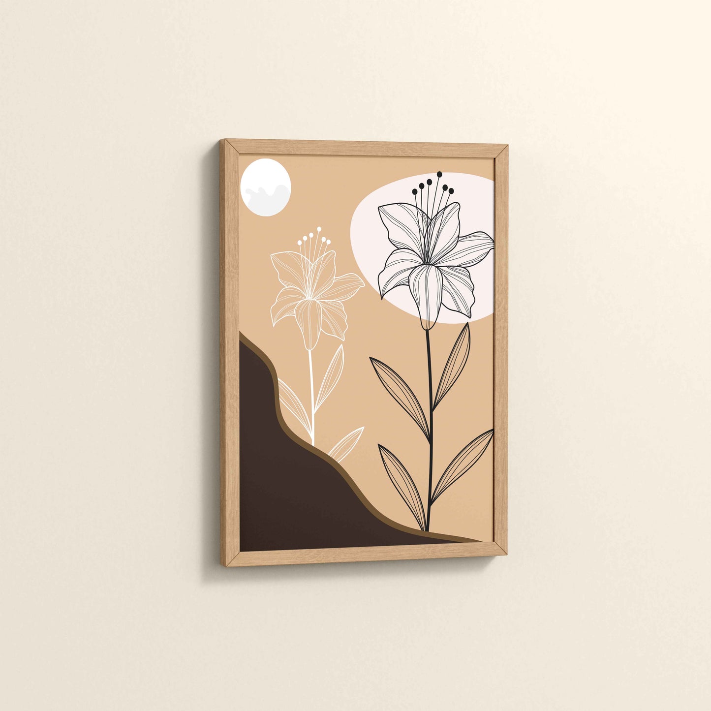 Side View of Silent Petals – Artistic Flower Line Art in Natrual Color Frame