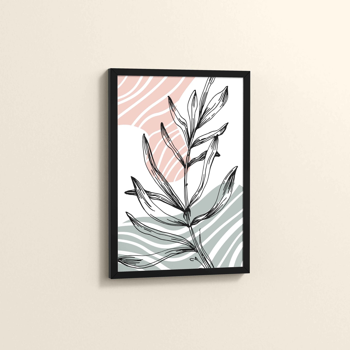 Side View of Organic Flow – Minimalist Leaves Line Art Wall Decor in Black Color Frame