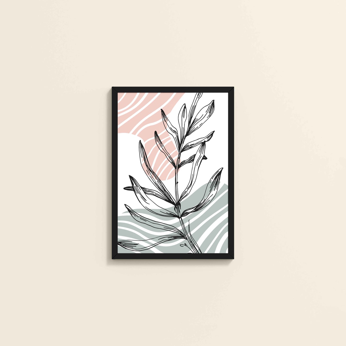 Wall View of Organic Flow – Minimalist Leaves Line Art Wall Decor in Black Color Frame