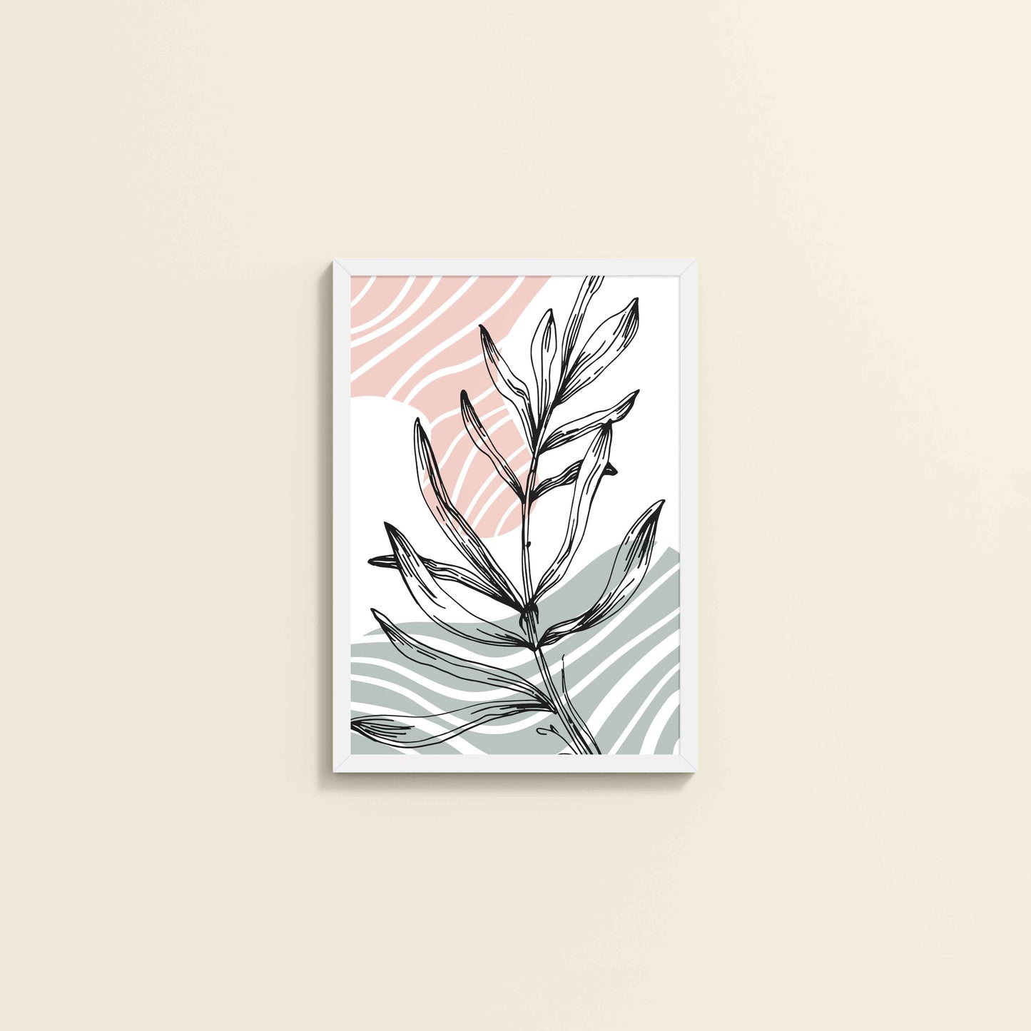 Wall View of Organic Flow – Minimalist Leaves Line Art Wall Decor in White Color Frame