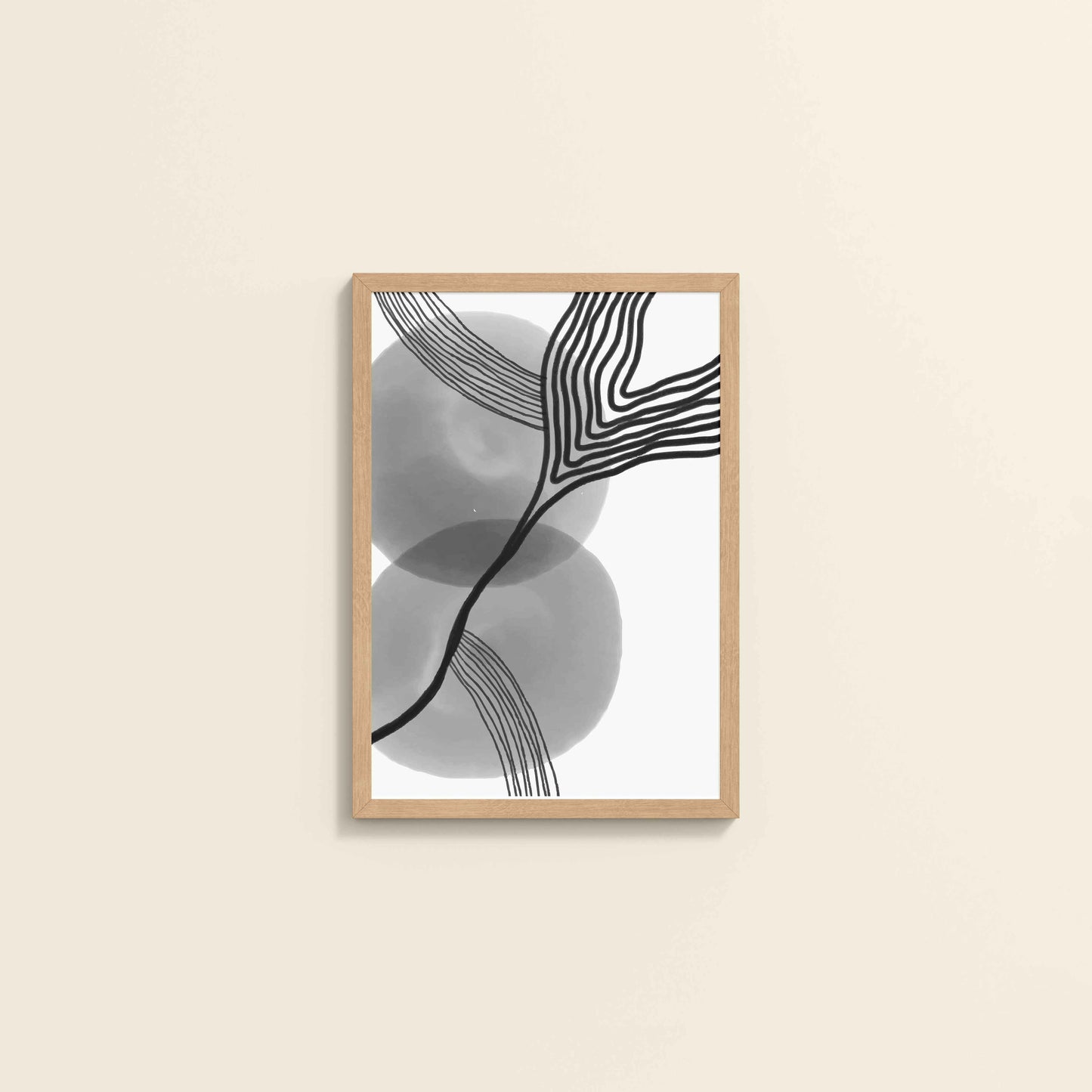 Wall View of Waves of Contrast – Black and White Abstract Art in Natrual Color Frame