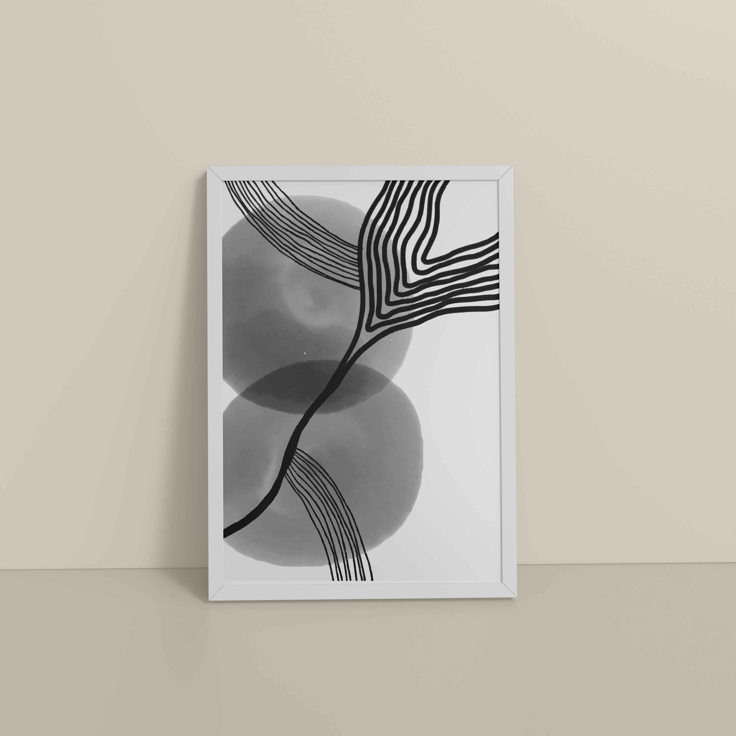 Floor View of Waves of Contrast – Black and White Abstract Art in White Color Frame