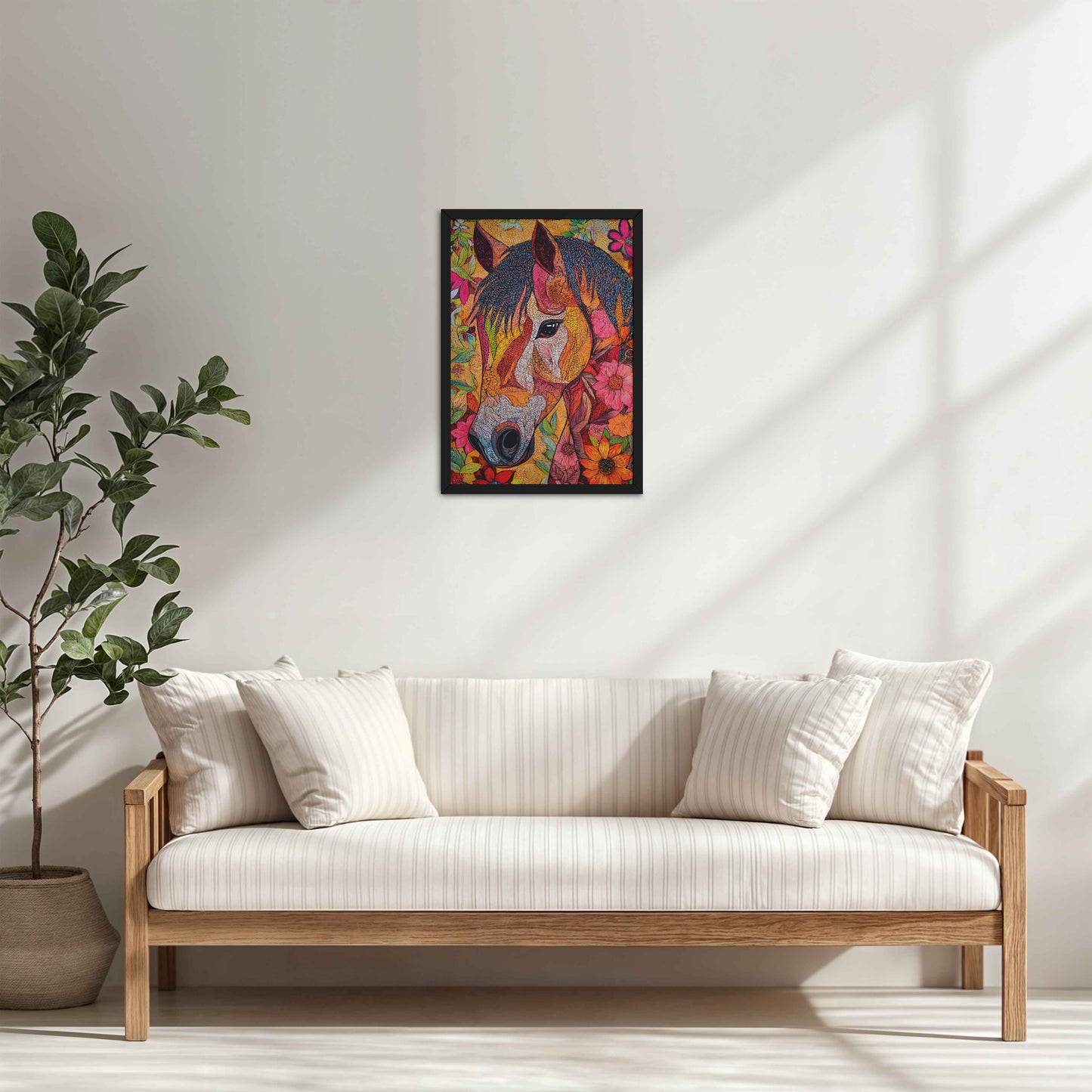 Living Room Cabinet Table Preview of Majestic Horse – Traditional Madhubani Art Painting in Black Color Frame