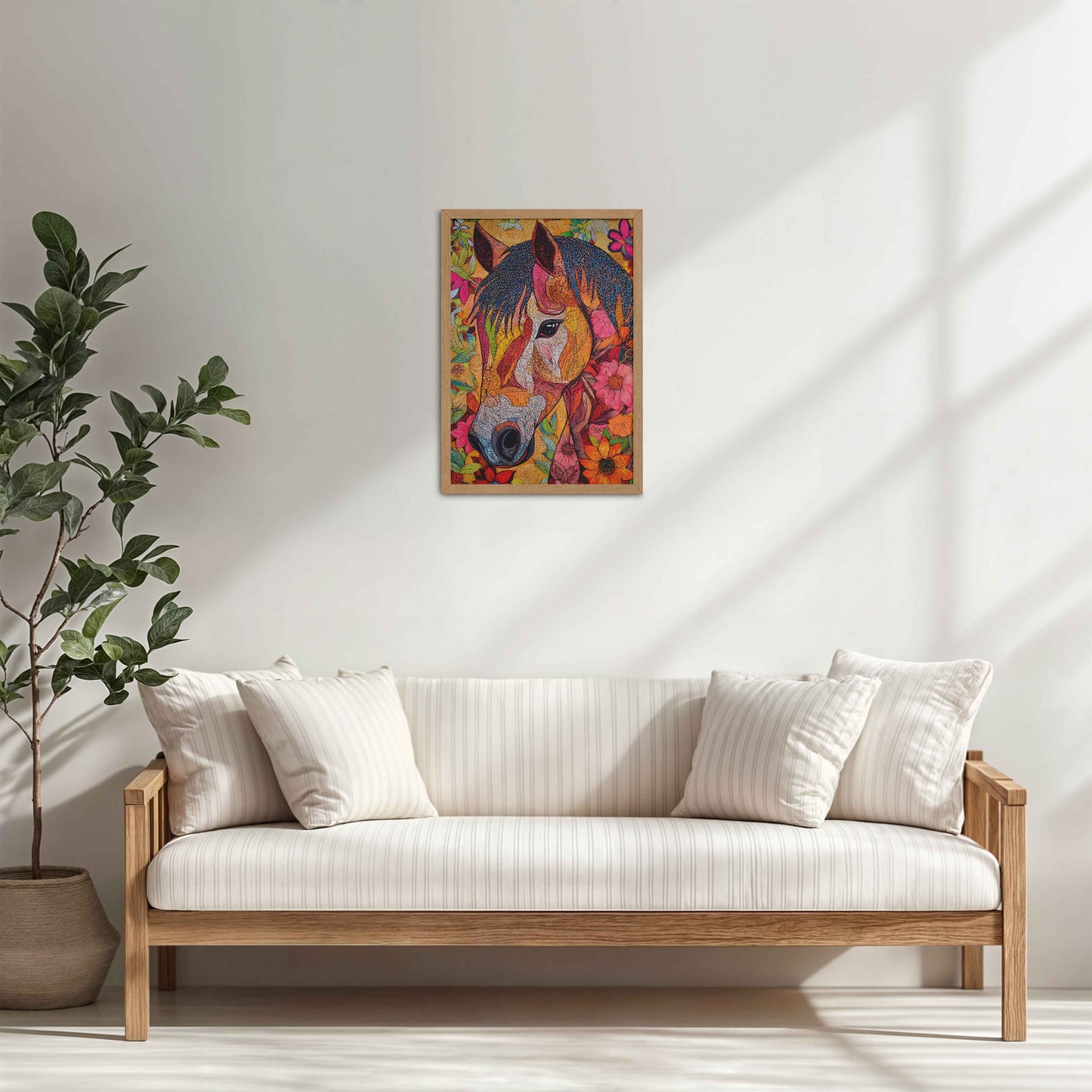 Living Room Cabinet Table Preview of Majestic Horse – Traditional Madhubani Art Painting in Natrual Color Frame