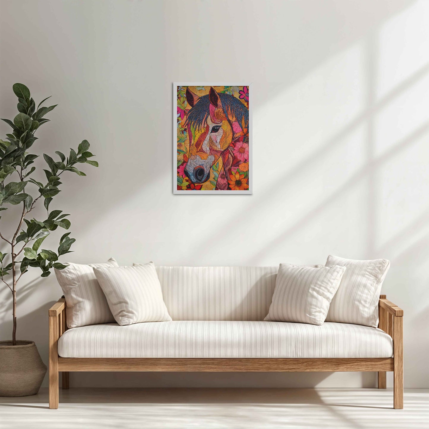 Living Room Cabinet Table Preview of Majestic Horse – Traditional Madhubani Art Painting in White Color Frame