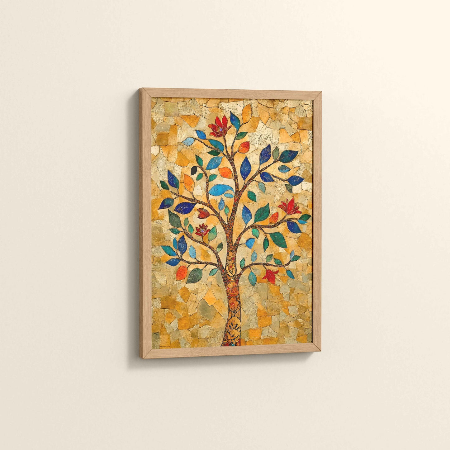 Side View of Modern Tree Motif – Madhubani Style Wall Painting in Natrual Color Frame