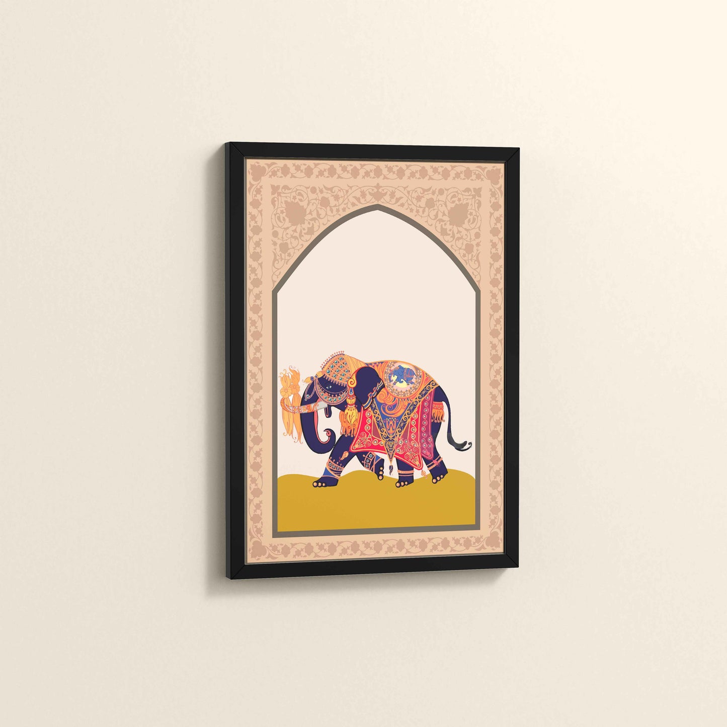 Side View of Royal Elephant – Traditional Madhubani Art Painting in Black Color Frame