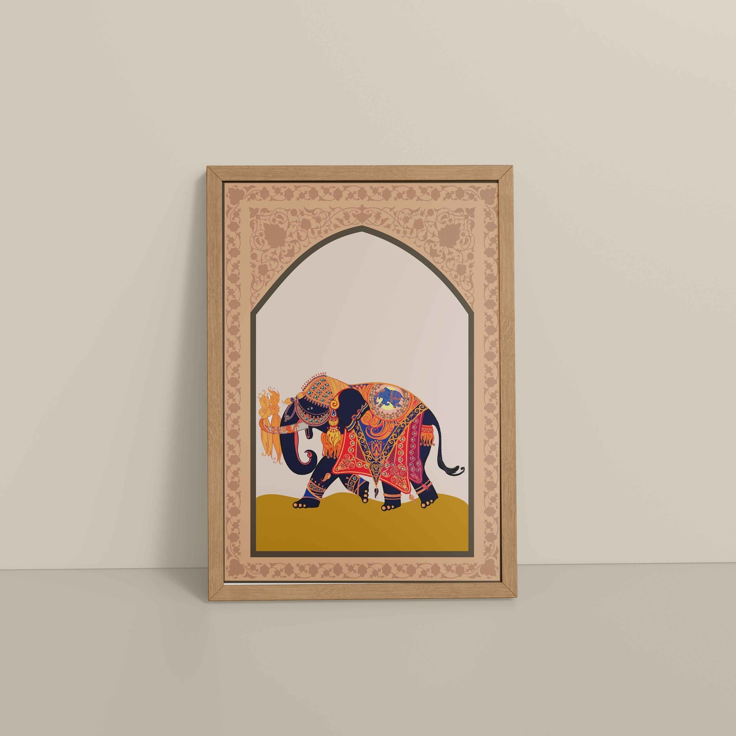 Floor View of Royal Elephant – Traditional Madhubani Art Painting in Natrual Color Frame