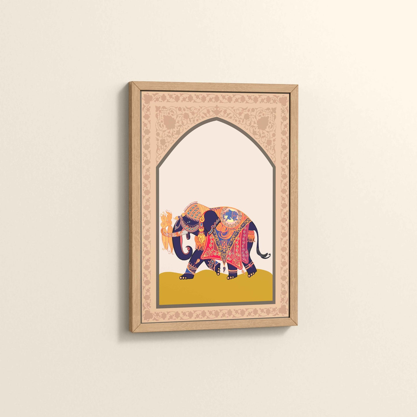Side View of Royal Elephant – Traditional Madhubani Art Painting in Natrual Color Frame