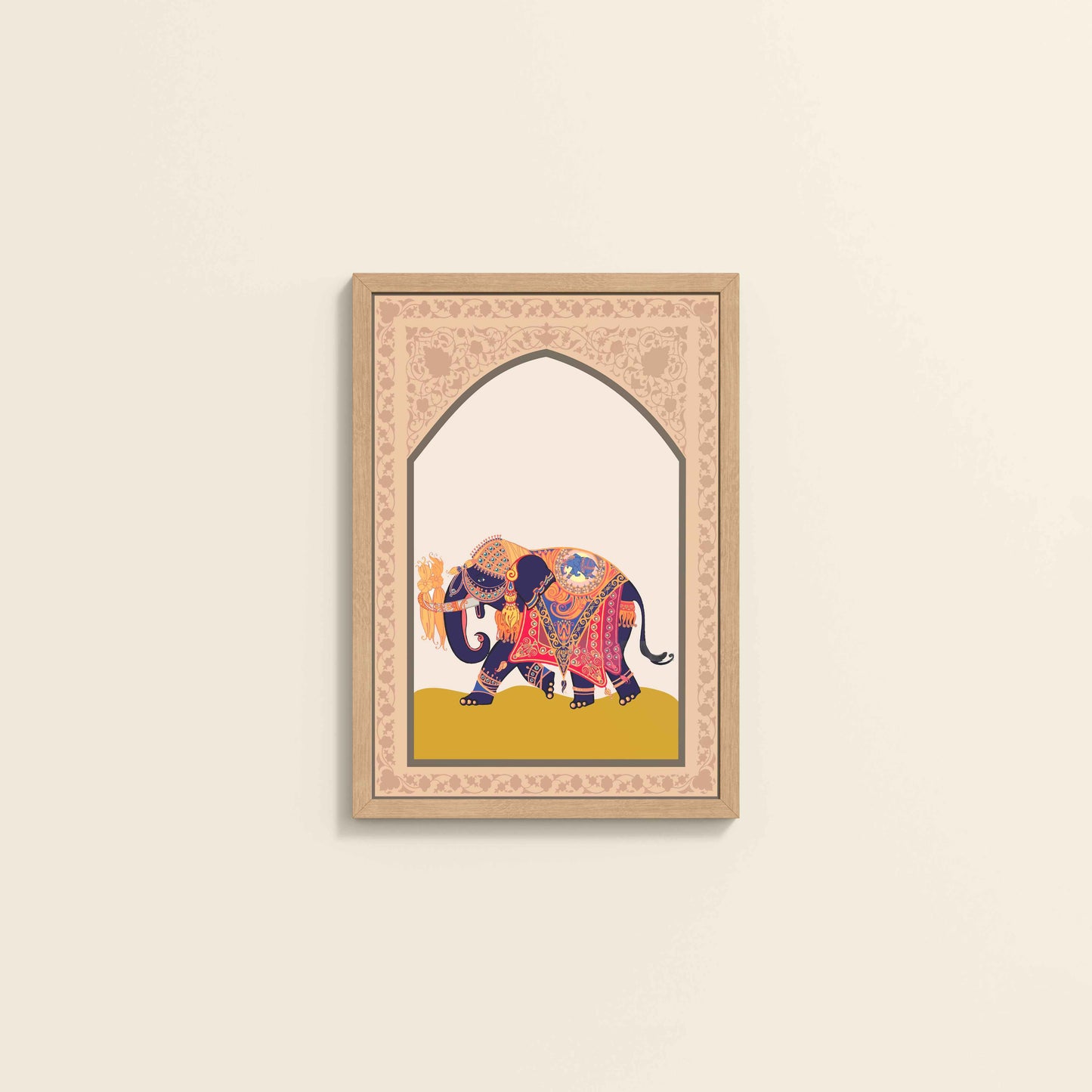 Wall View of Royal Elephant – Traditional Madhubani Art Painting in Natrual Color Frame