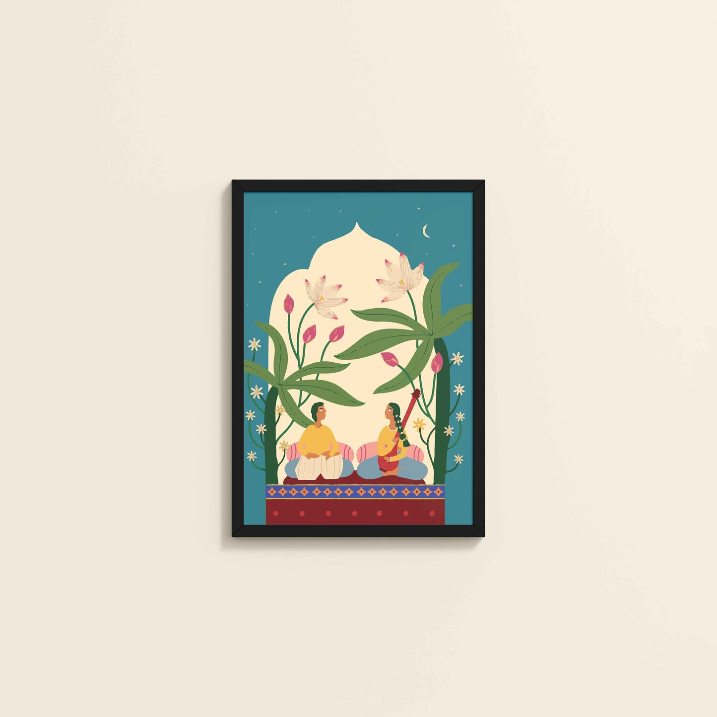 Wall View of Madhubani Wedding Stationery – With a Timeless Artistic Touch in Black Color Frame