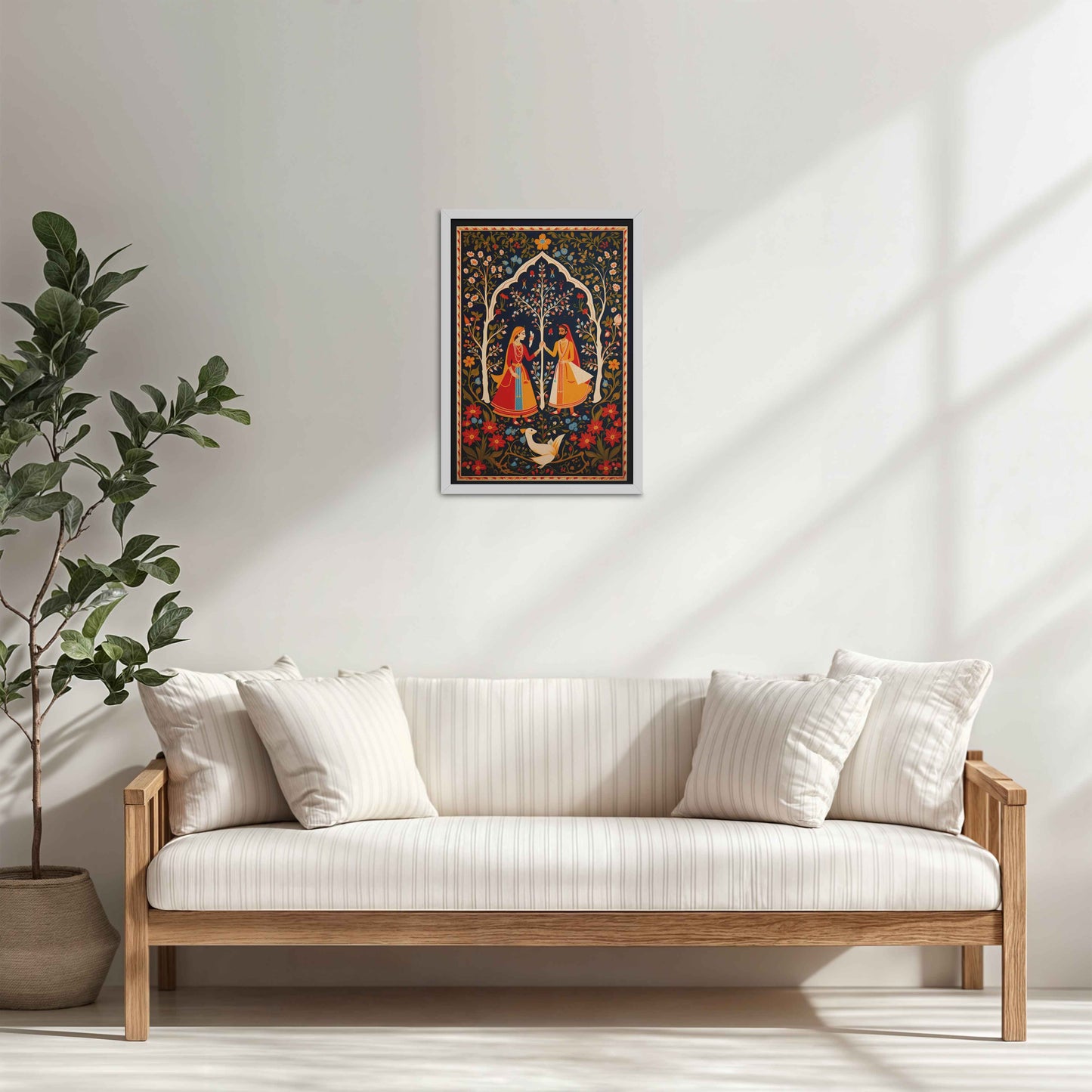 Living Room Cabinet Table Preview of Indian King and Queen – Traditional Madhubani Art Frame in White Color Frame