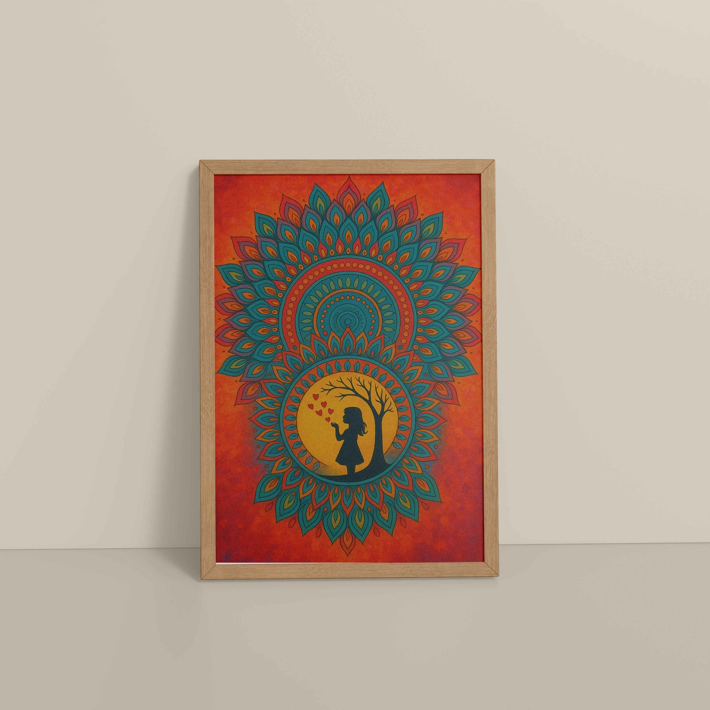 Floor View of A Child’s Imagination – Mandala Art Wall Decor in Natrual Color Frame