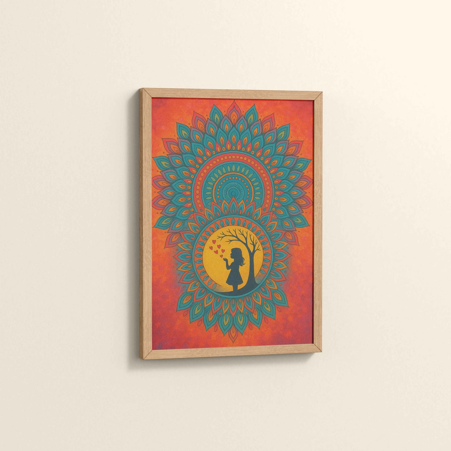 Side View of A Child’s Imagination – Mandala Art Wall Decor in Natrual Color Frame