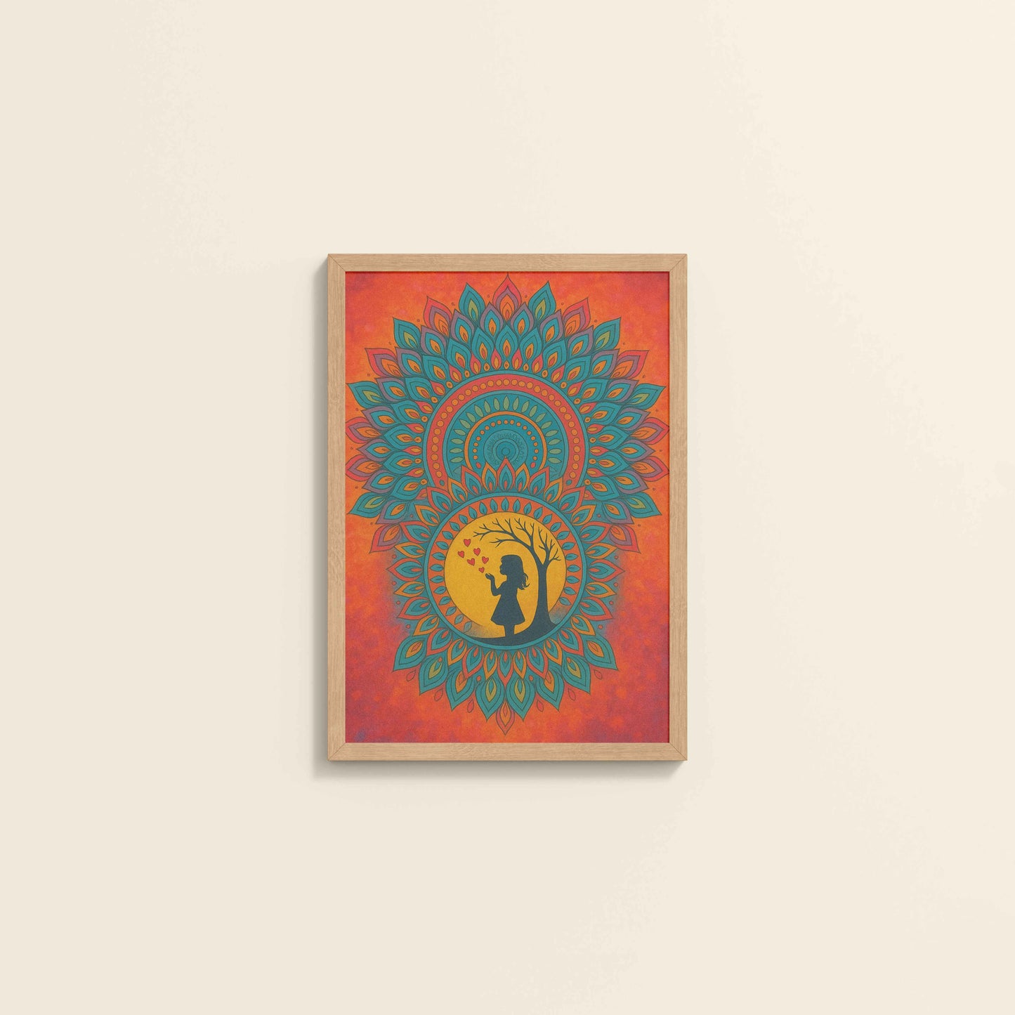 Wall View of A Child’s Imagination – Mandala Art Wall Decor in Natrual Color Frame