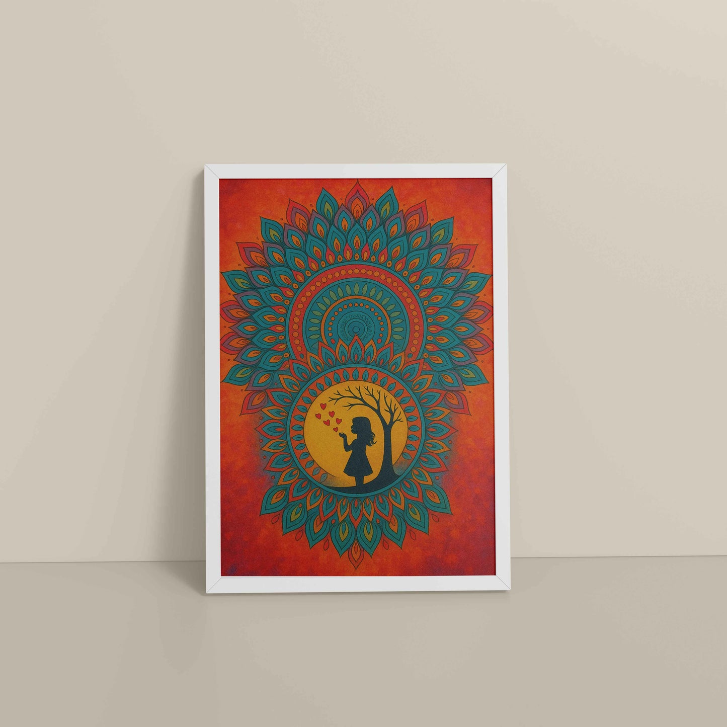 Floor View of A Child’s Imagination – Mandala Art Wall Decor in White Color Frame