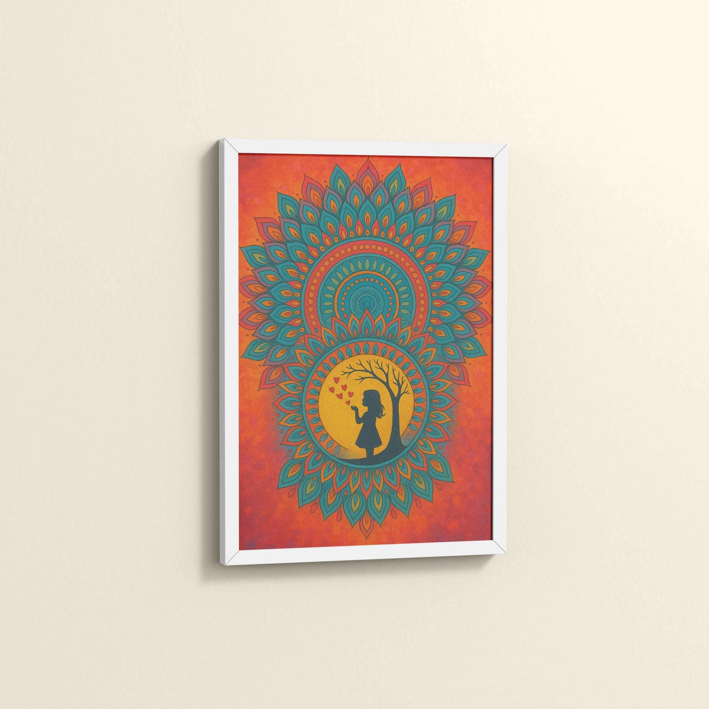 Side View of A Child’s Imagination – Mandala Art Wall Decor in White Color Frame