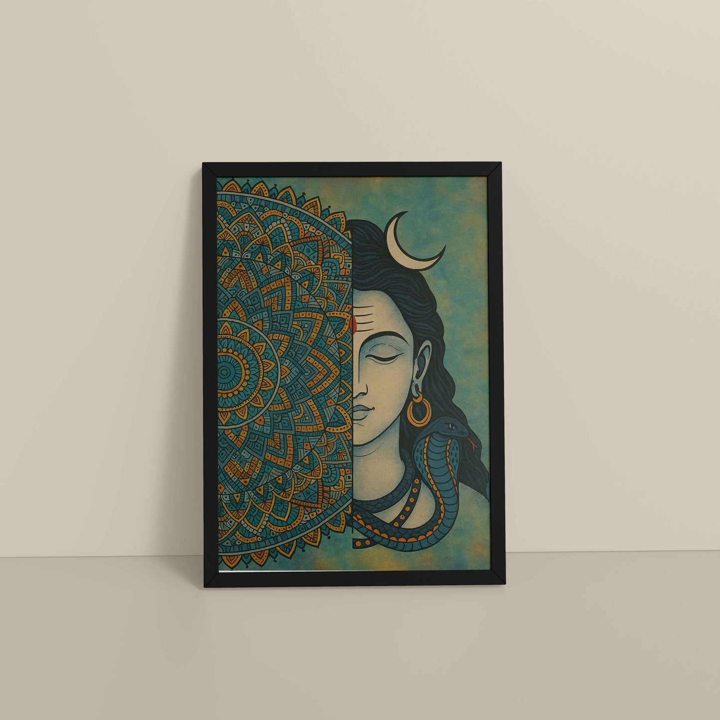 Floor View of Divine Meditator – Lord Shiva Mandala Artwork in Black Color Frame