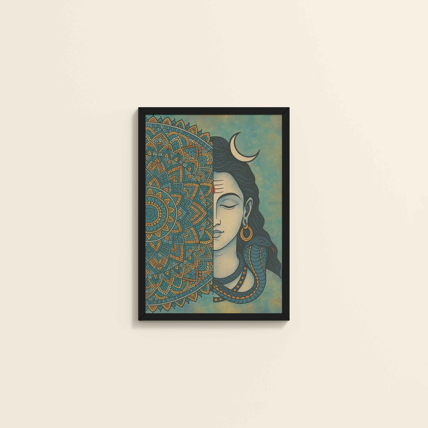 Wall View of Divine Meditator – Lord Shiva Mandala Artwork in Black Color Frame