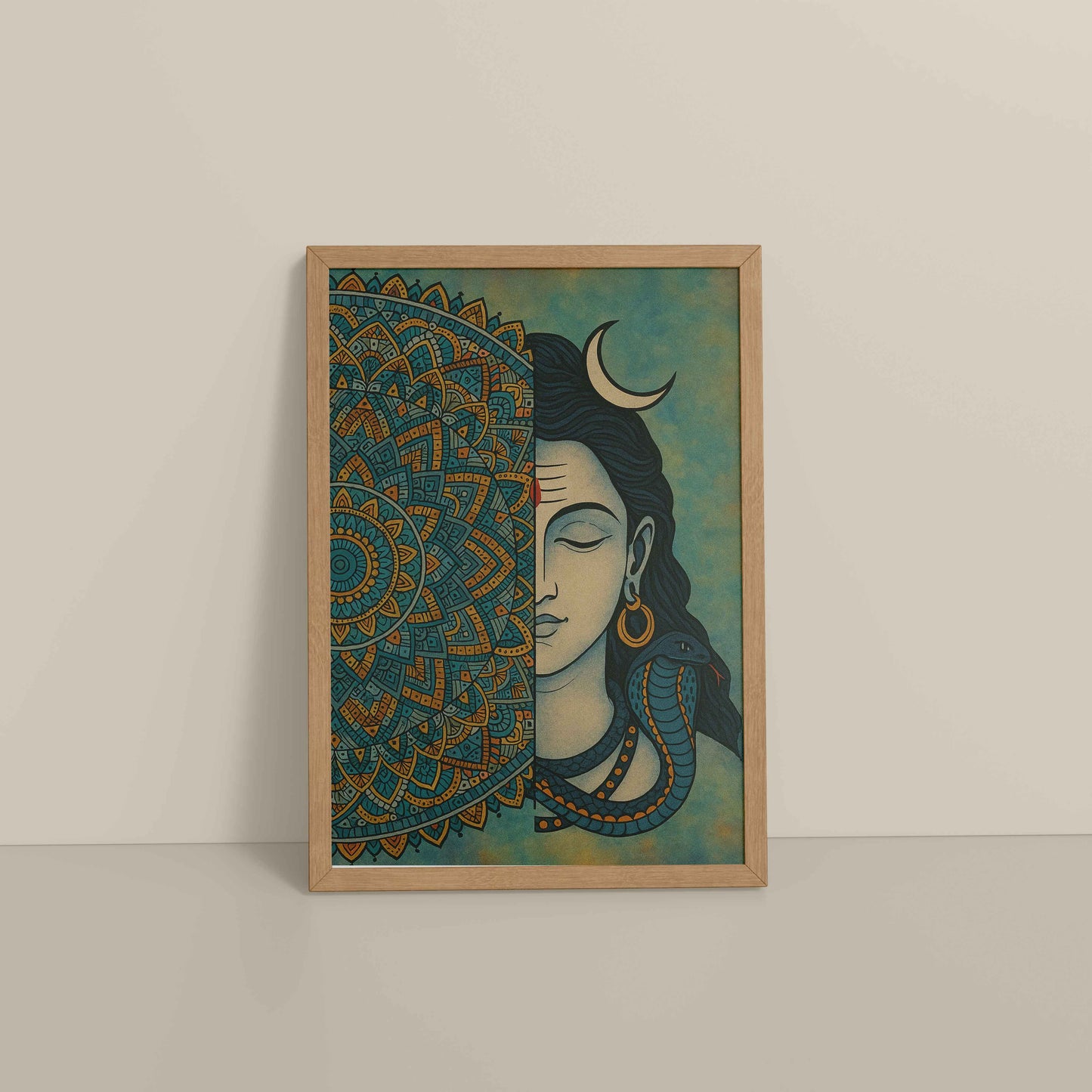 Floor View of Divine Meditator – Lord Shiva Mandala Artwork in Natrual Color Frame