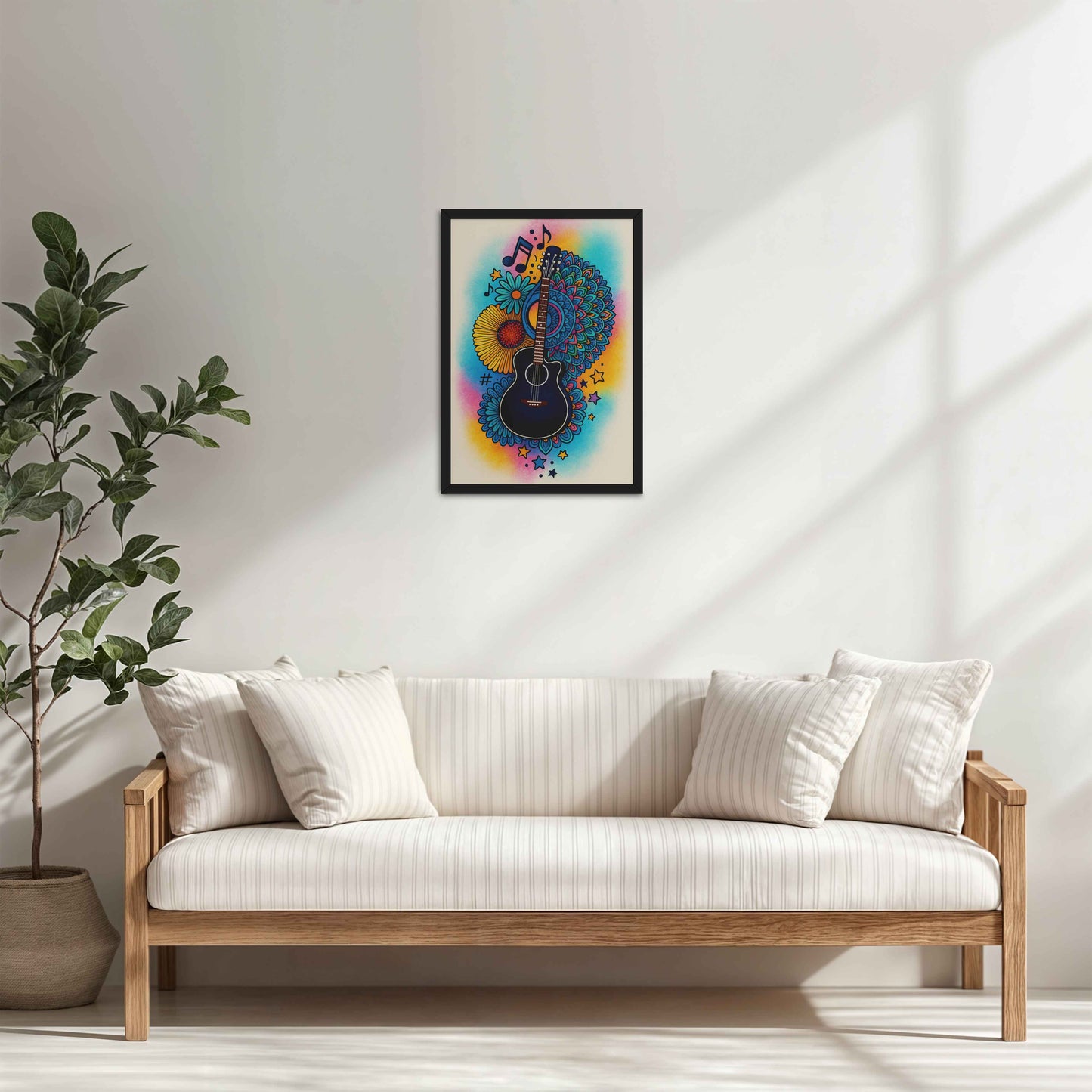 Living Room Cabinet Table Preview of Sound of Color – Guitar Mandala Wall Frame in Black Color Frame
