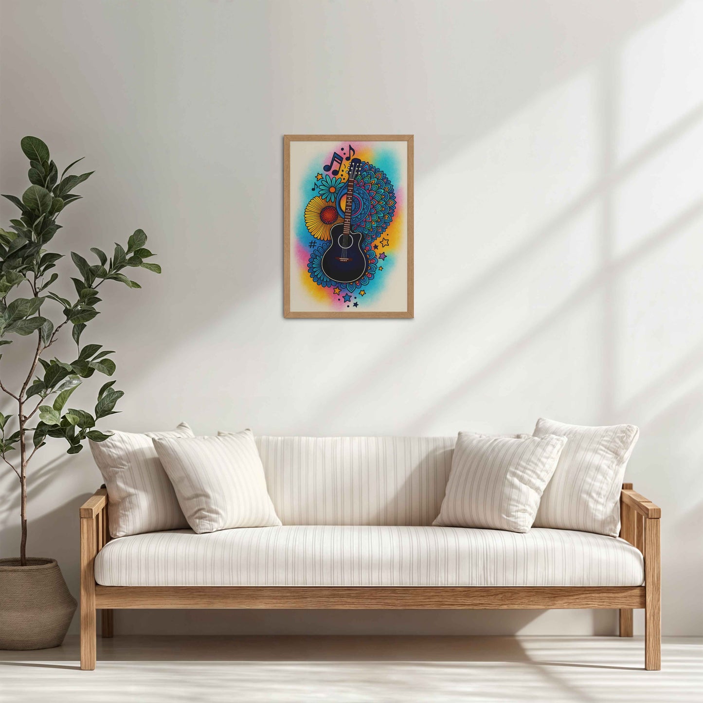 Living Room Cabinet Table Preview of Sound of Color – Guitar Mandala Wall Frame in Natrual Color Frame