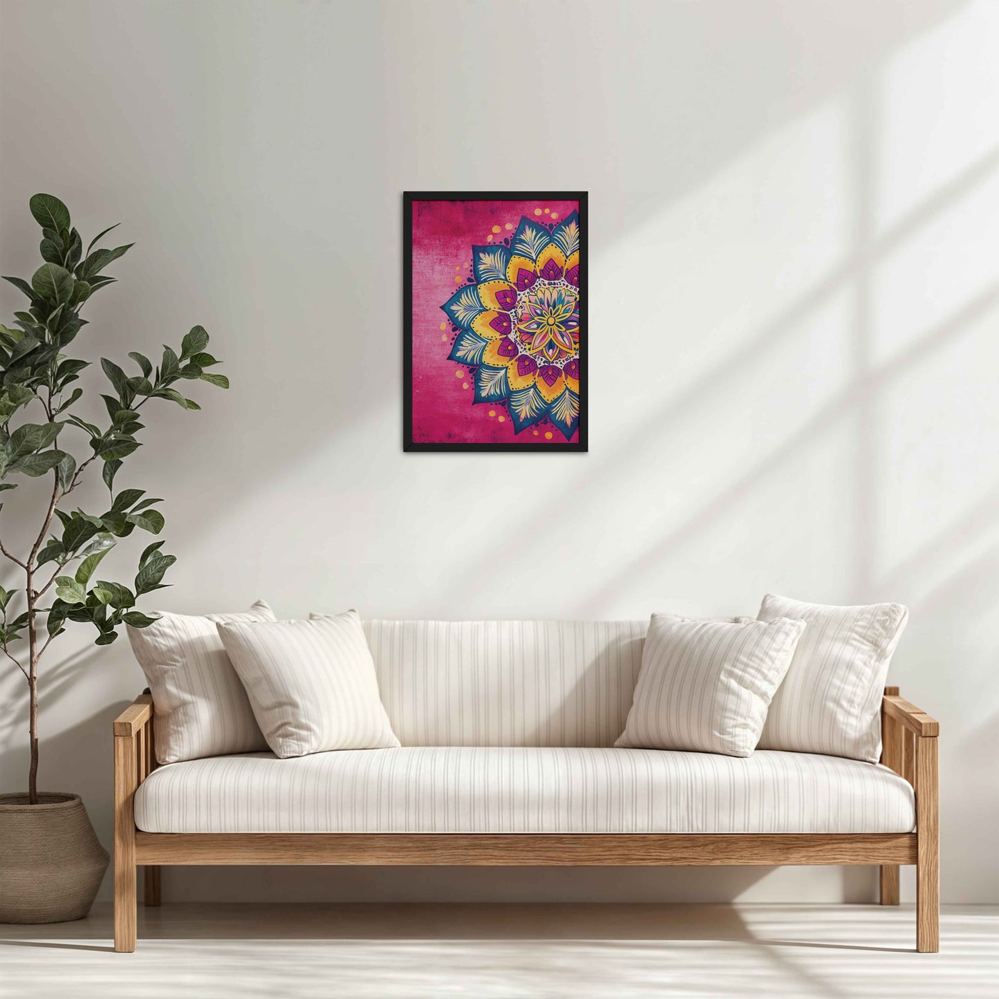 Living Room Cabinet Table Preview of Circle of Petals – Floral Mandala Art in Black Color Frame