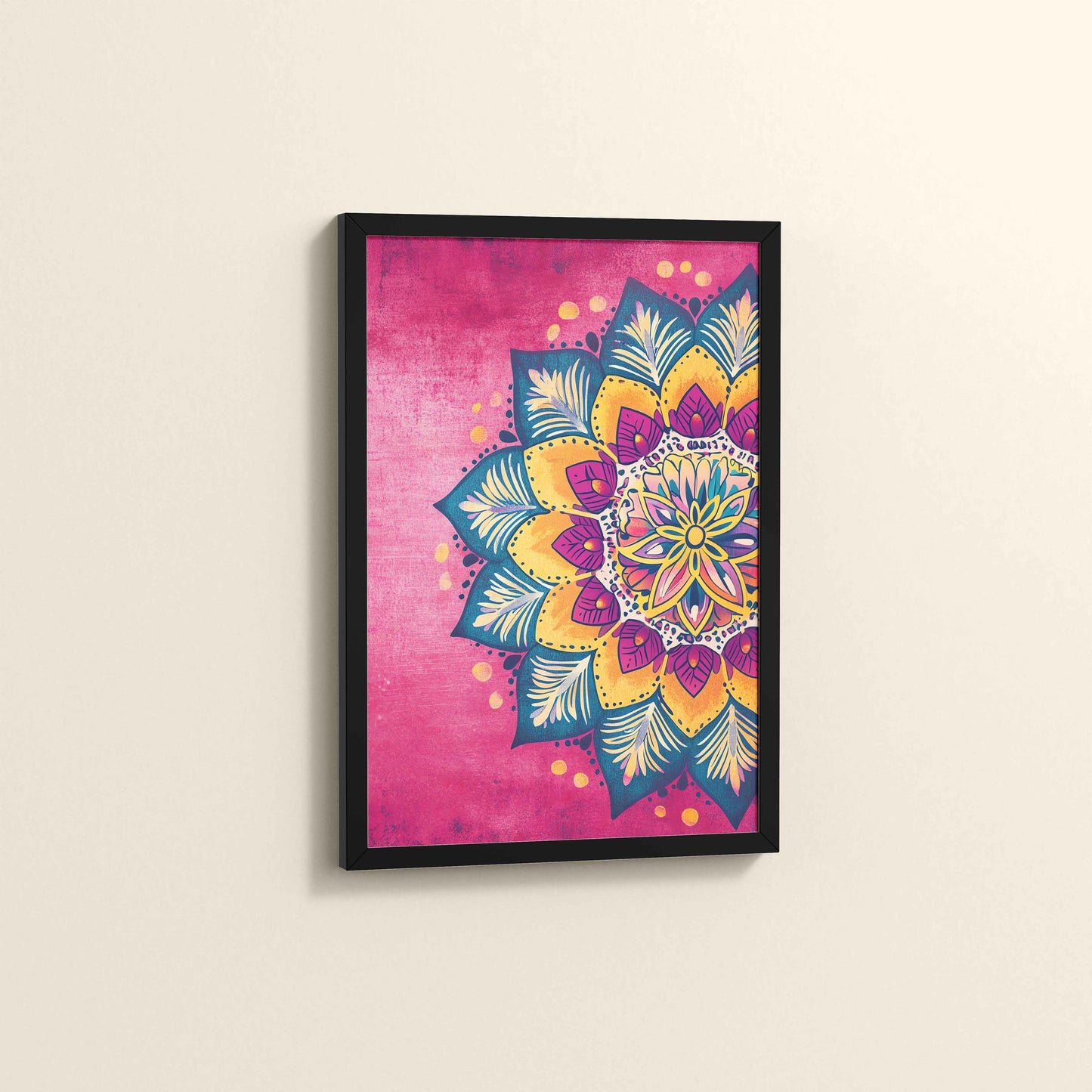 Side View of Circle of Petals – Floral Mandala Art in Black Color Frame