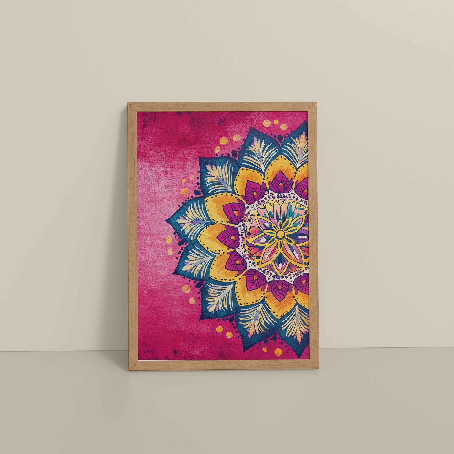 Floor View of Circle of Petals – Floral Mandala Art in Natrual Color Frame